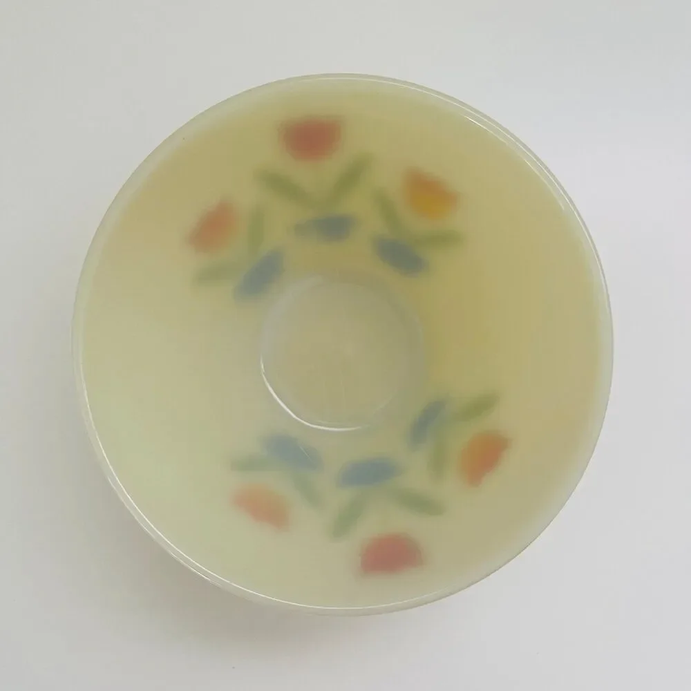 FIRE KING Milk Glass Ovenware Red, Orange, Yellow Tulips Small Mixing Bowl 1 Qt
